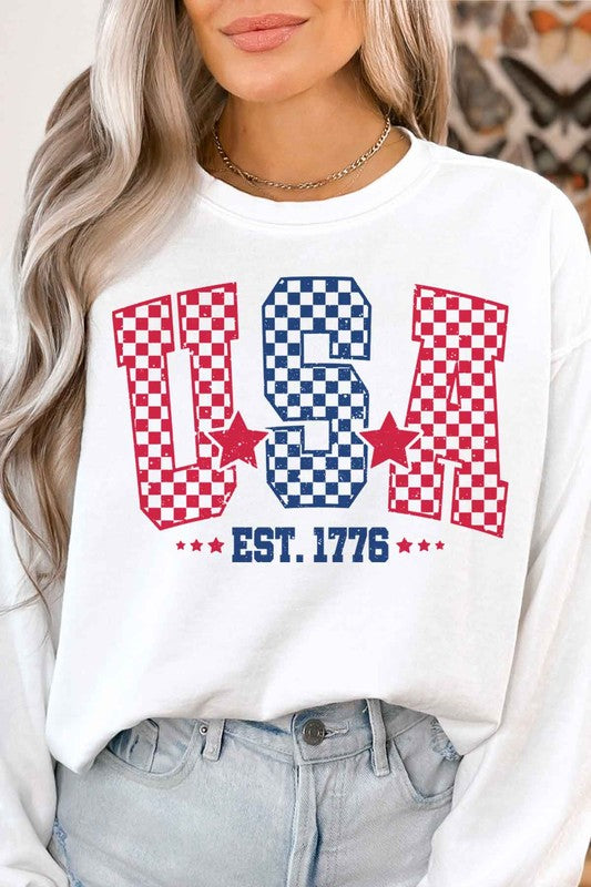 USA CHECKER GRAPHIC SWEATSHIRT
