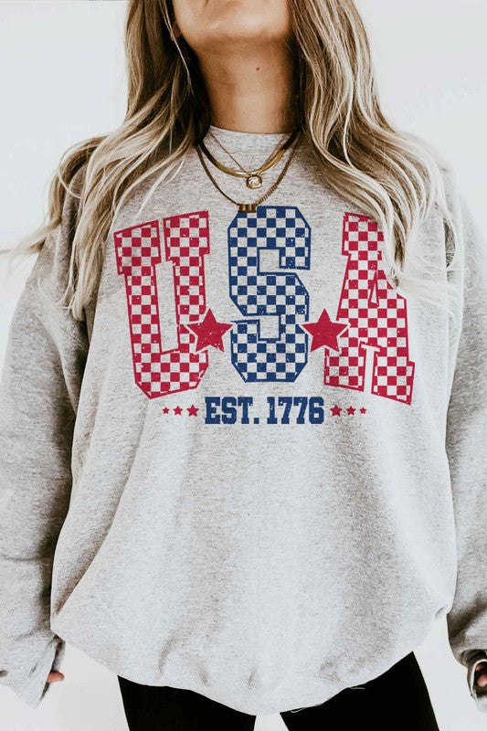 USA CHECKER GRAPHIC SWEATSHIRT