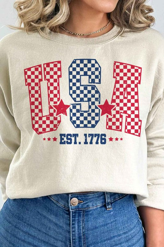 USA CHECKER GRAPHIC SWEATSHIRT