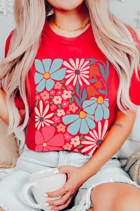 Boho Abstract Floral Graphic T Shirts