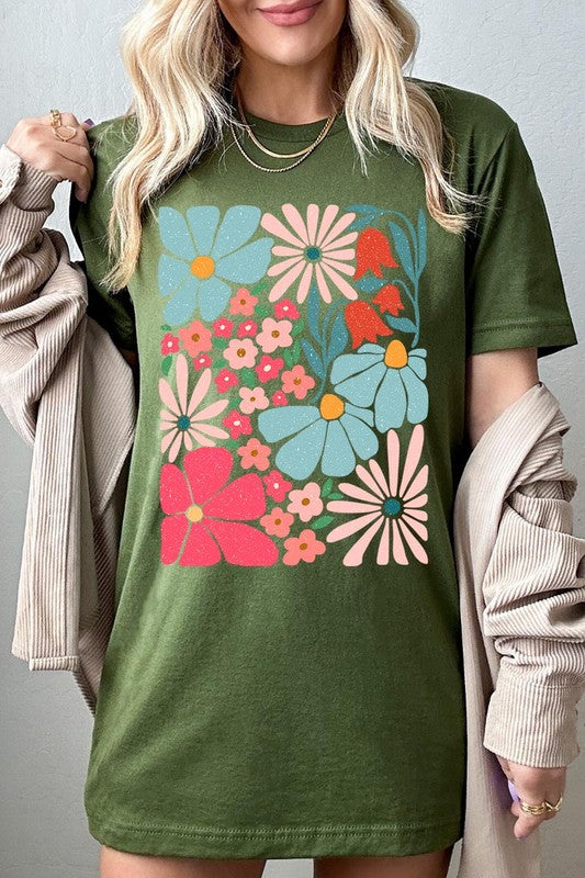 Boho Abstract Floral Graphic T Shirts