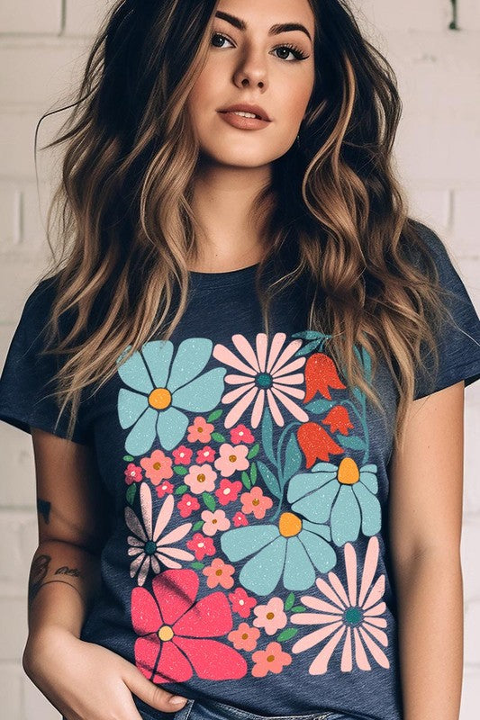 Boho Abstract Floral Graphic T Shirts