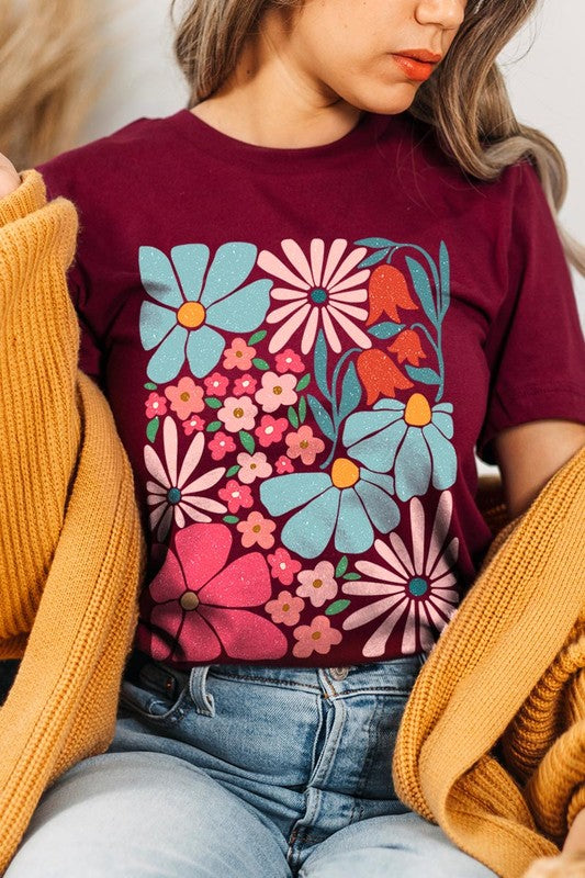 Boho Abstract Floral Graphic T Shirts