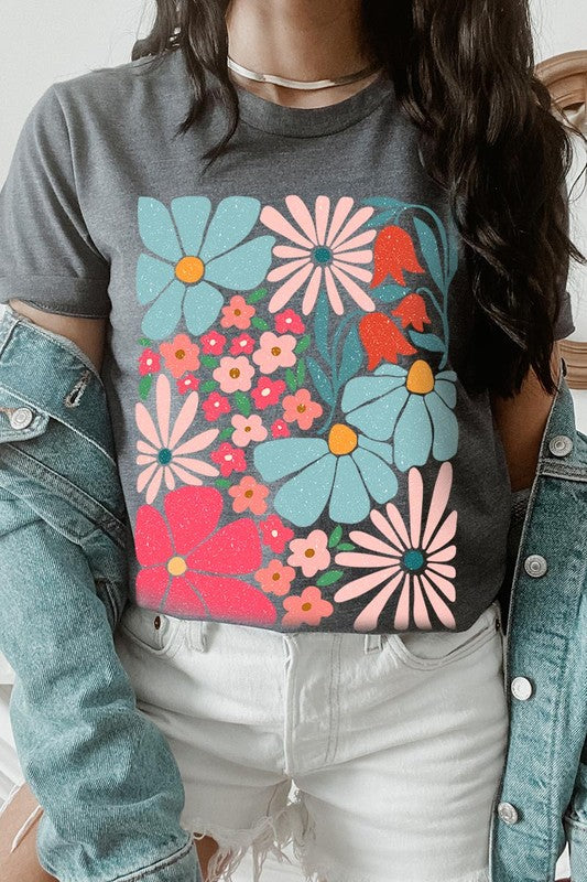 Boho Abstract Floral Graphic T Shirts