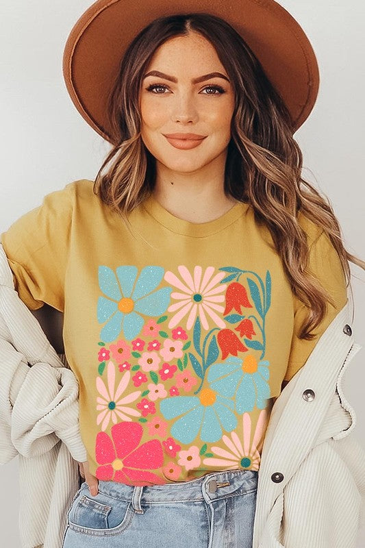 Boho Abstract Floral Graphic T Shirts