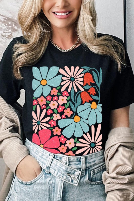 Boho Abstract Floral Graphic T Shirts