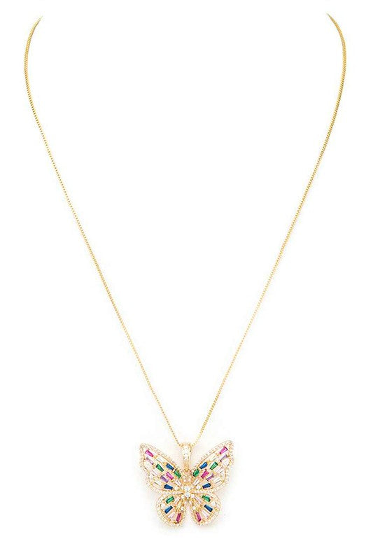 Cubic Zirconia Butterfly Pendant Necklace