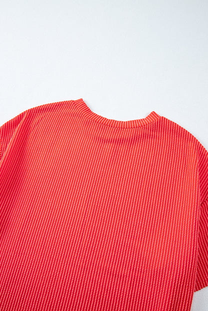 Orange Ribbed Textured Loose Fit Tee & Shorts Set