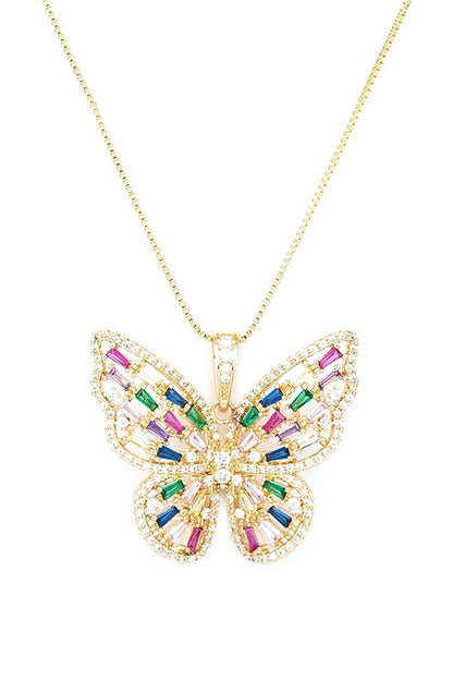 Cubic Zirconia Butterfly Pendant Necklace