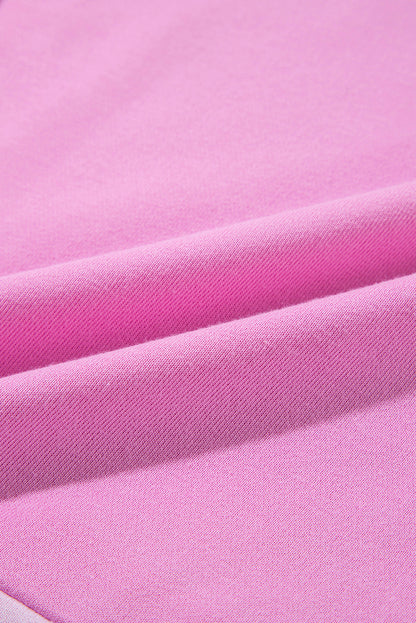 Pink Colorblock High Low Loose Henley Sweatshirt