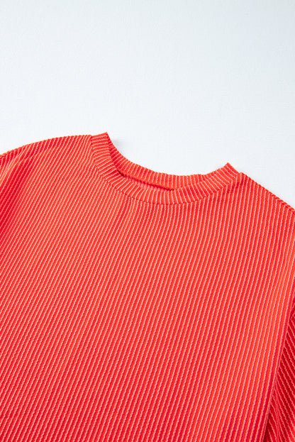 Orange Ribbed Textured Loose Fit Tee & Shorts Set